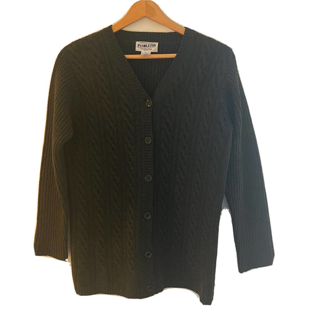 Pendleton Womens Petite Green Button Front cardigan lambswool sweater